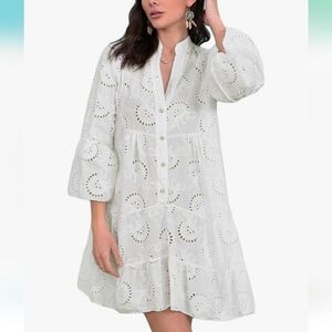 Women's White Eyelet Babydoll Dress Size L